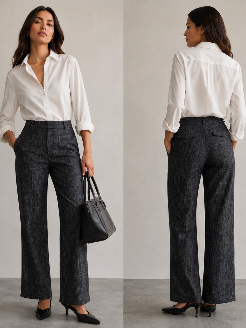 Sandro Paris Textured Trousers Women’s Size 10 Straight Leg Gray Black Pants